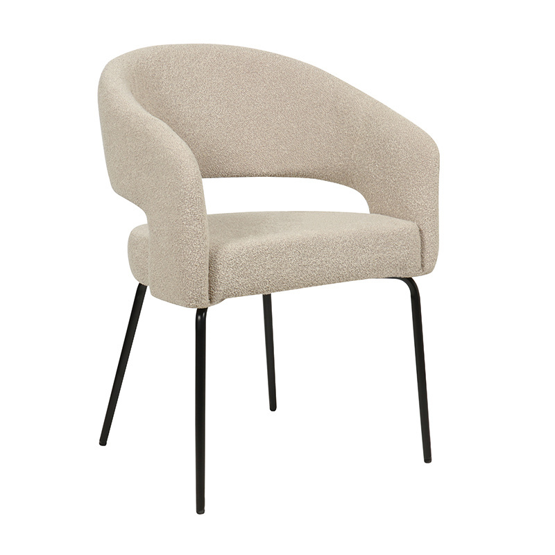 Modern resturnant Stylish Comfort hotel Beige Armrest teddy Fabric Dining Chair for home