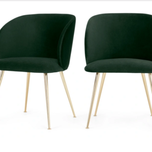 Soft dark green  fabric dining chair with slim golden powder coated metal legs velvet leisure chair