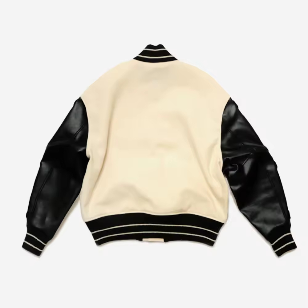 Top Quality Custom Varsity Jacket Men Cowhide Leather Sleeves Letterman Jacket Wholesale Price Lettering Baseball Jacket Men