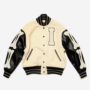 Top Quality Custom Varsity Jacket Men Cowhide Leather Sleeves Letterman Jacket Wholesale Price Lettering Baseball Jacket Men