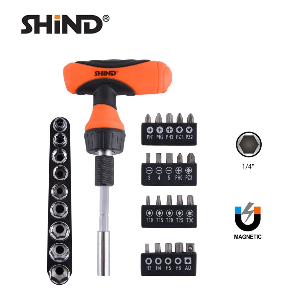 SHIND 94487 31Pcs Multi Multifunctional Household Repair Hand Tool Reversible Precision Ratchet Screwdriver Driver Bit Kit Set