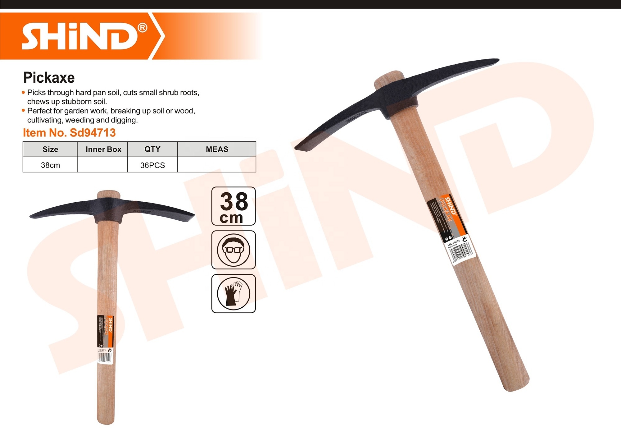 SHIND 94713 400G Good quality Farm Hand Tools Garden Pick Strong and Hard Iron Small Pickaxe with Wood Handle