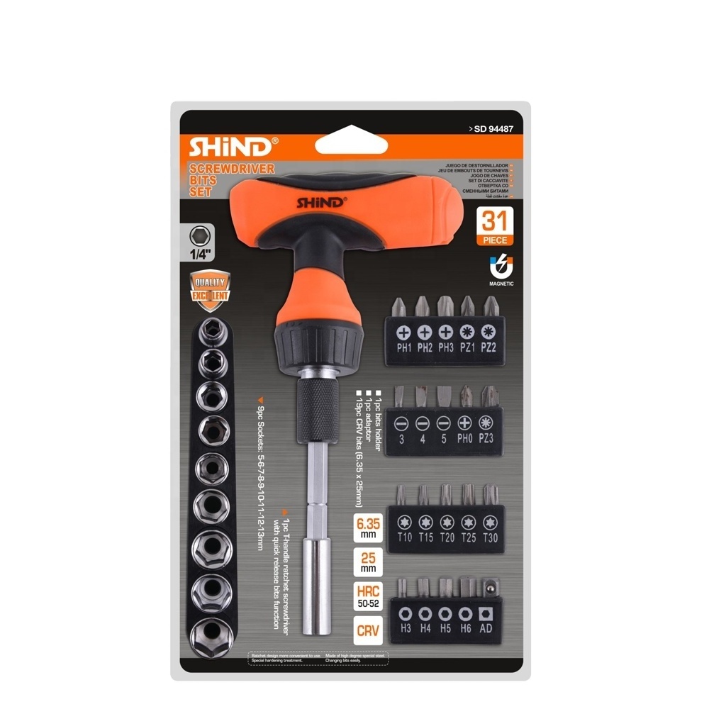 SHIND 94487 31Pcs Multi Multifunctional Household Repair Hand Tool Reversible Precision Ratchet Screwdriver Driver Bit Kit Set