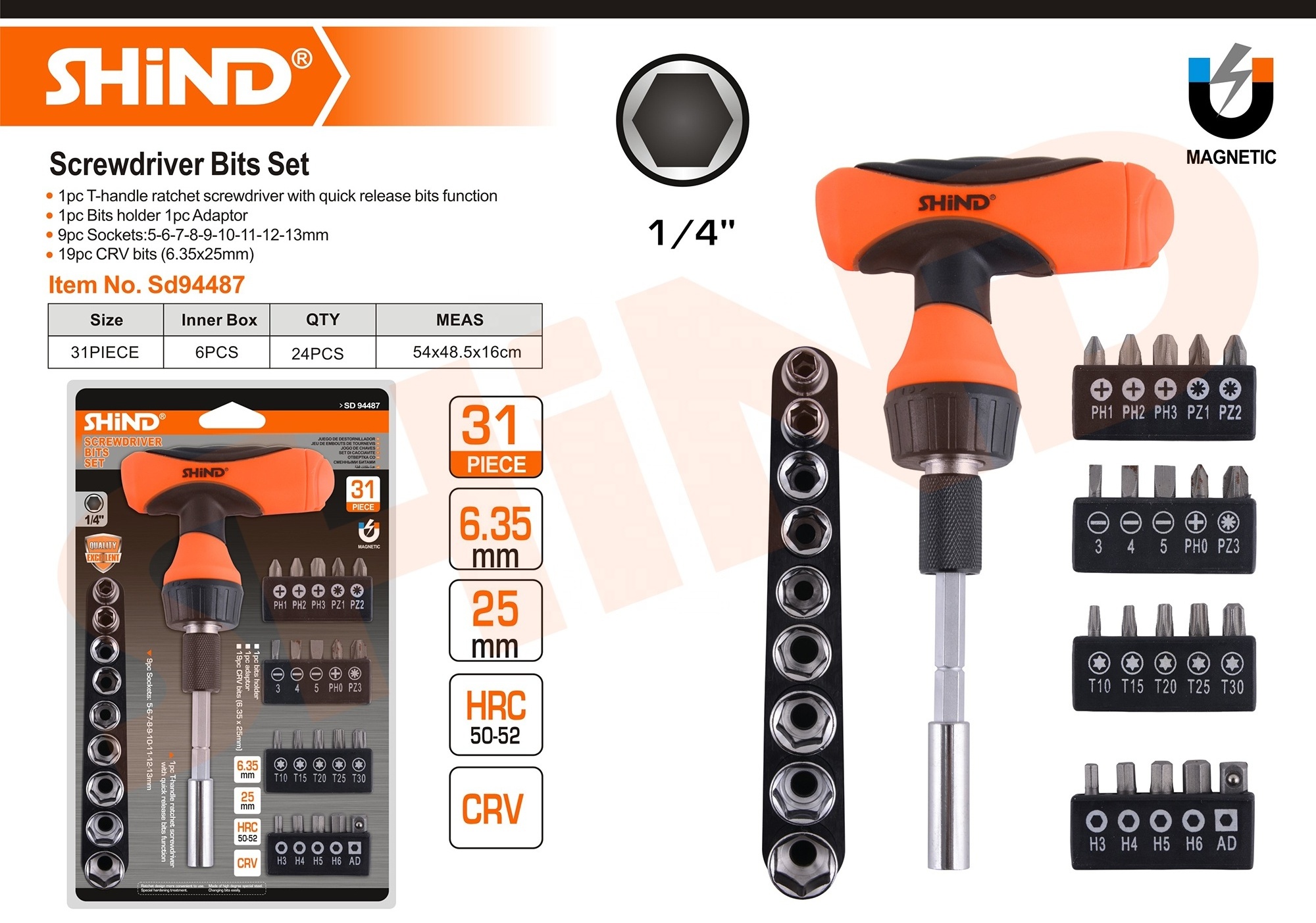 SHIND 94487 31Pcs Multi Multifunctional Household Repair Hand Tool Reversible Precision Ratchet Screwdriver Driver Bit Kit Set