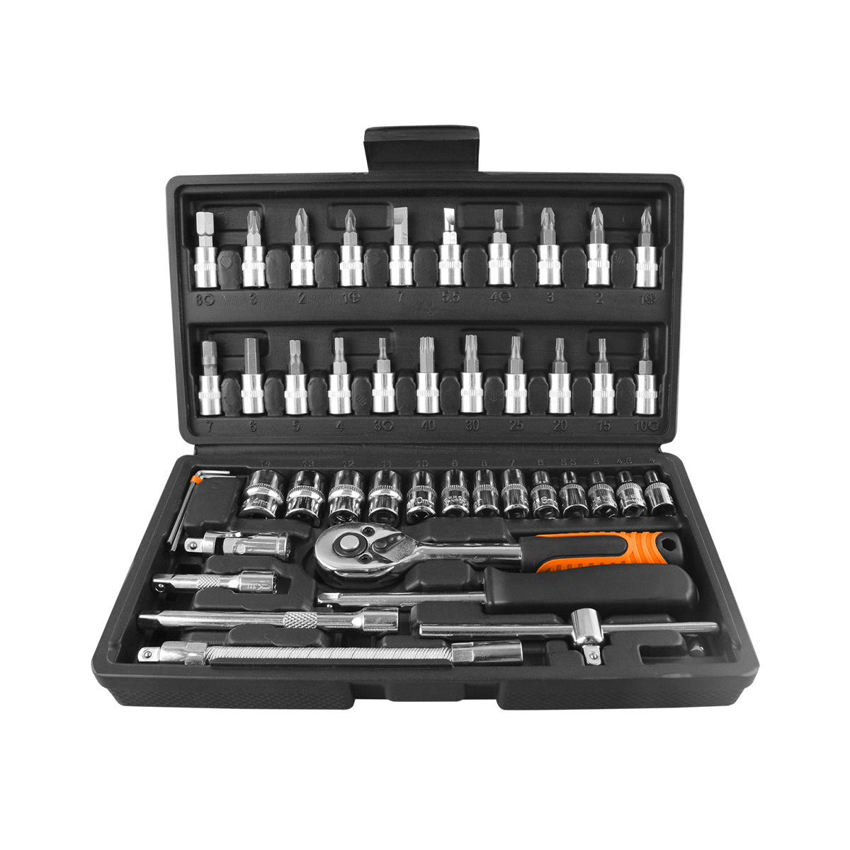 Shind 31513 Ratchet Wrench Tools Kit Screwdriver Drive Socket Bit Set for Auto Repairing tools 46 pcs 1/4