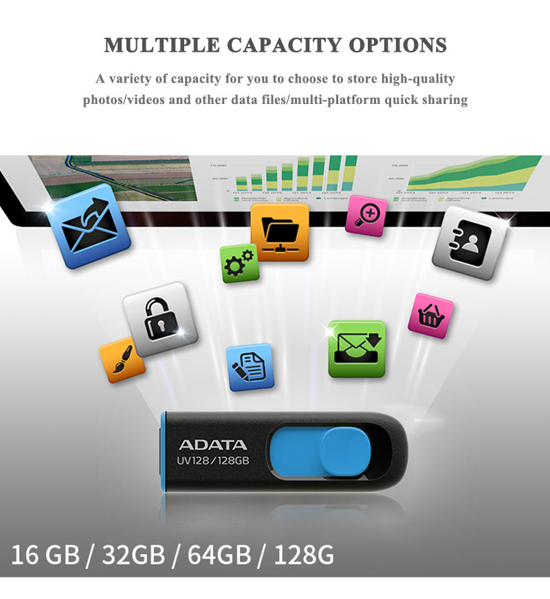 Original Adata UV128 Usb Flash Drive 8gb 16gb 32gb Pen Drive 64gb 128gb High Speed Usb 3.2 Gen 1 Pendrives Memory Stick Usb Disk