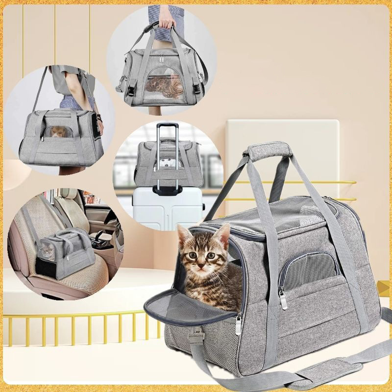 Soft Pet Carriers Portable Breathable Foldable Bag Cat Dog Carrier Bags Outgoing Travel Pets Handbag with Locking Safety Zippers