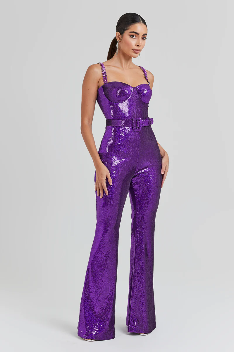 New Arrival Sequin Rompers Women's Jumpsuits Rhinestone Strap Belt Long Sequins Bodycon Jumpsuit