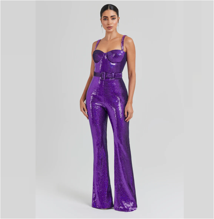 New Arrival Sequin Rompers Women's Jumpsuits Rhinestone Strap Belt Long Sequins Bodycon Jumpsuit