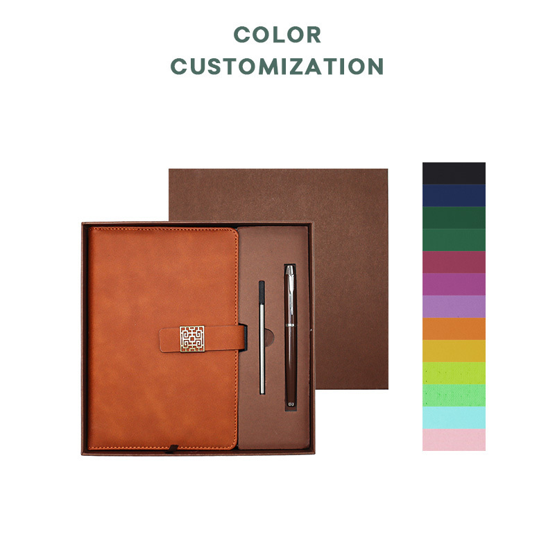 Wholesale Customize Printing  Logo Color A5 Pu Leather Hardcover Diary and Pen Set Gift Box  Pen Journal Planner Notebook