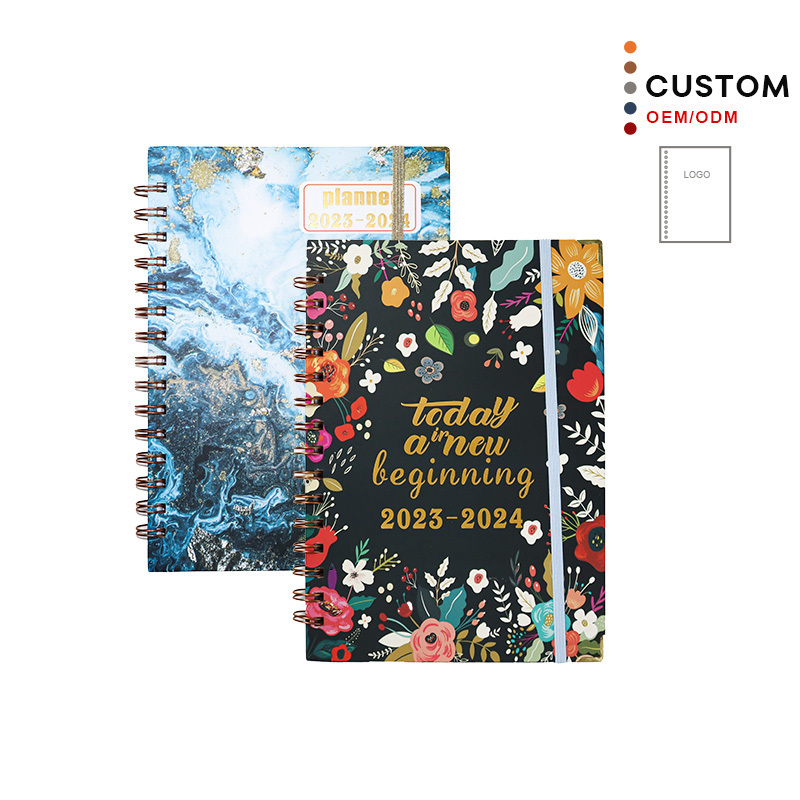 a5 journal custom pattern color coil dotted notebook promotion gift box double metal spiral notebook