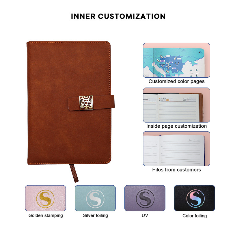 Wholesale Customize Printing  Logo Color A5 Pu Leather Hardcover Diary and Pen Set Gift Box  Pen Journal Planner Notebook