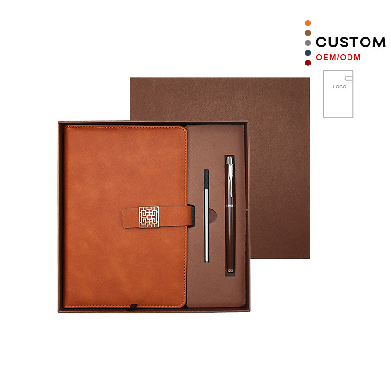 Wholesale Customize Printing  Logo Color A5 Pu Leather Hardcover Diary and Pen Set Gift Box  Pen Journal Planner Notebook