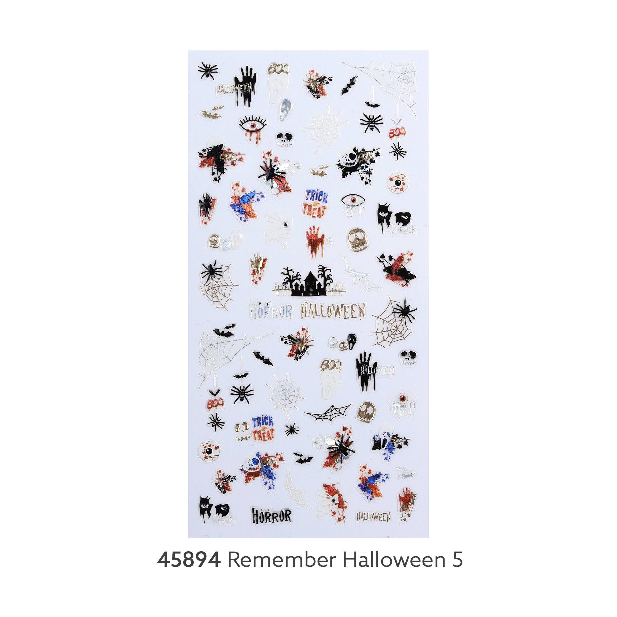 ShineB REMEMBER HALLOWEEN #45894 High Quality Professional Nail Decoration Art stickers with Scream Ghost Blood Bat Spider Web