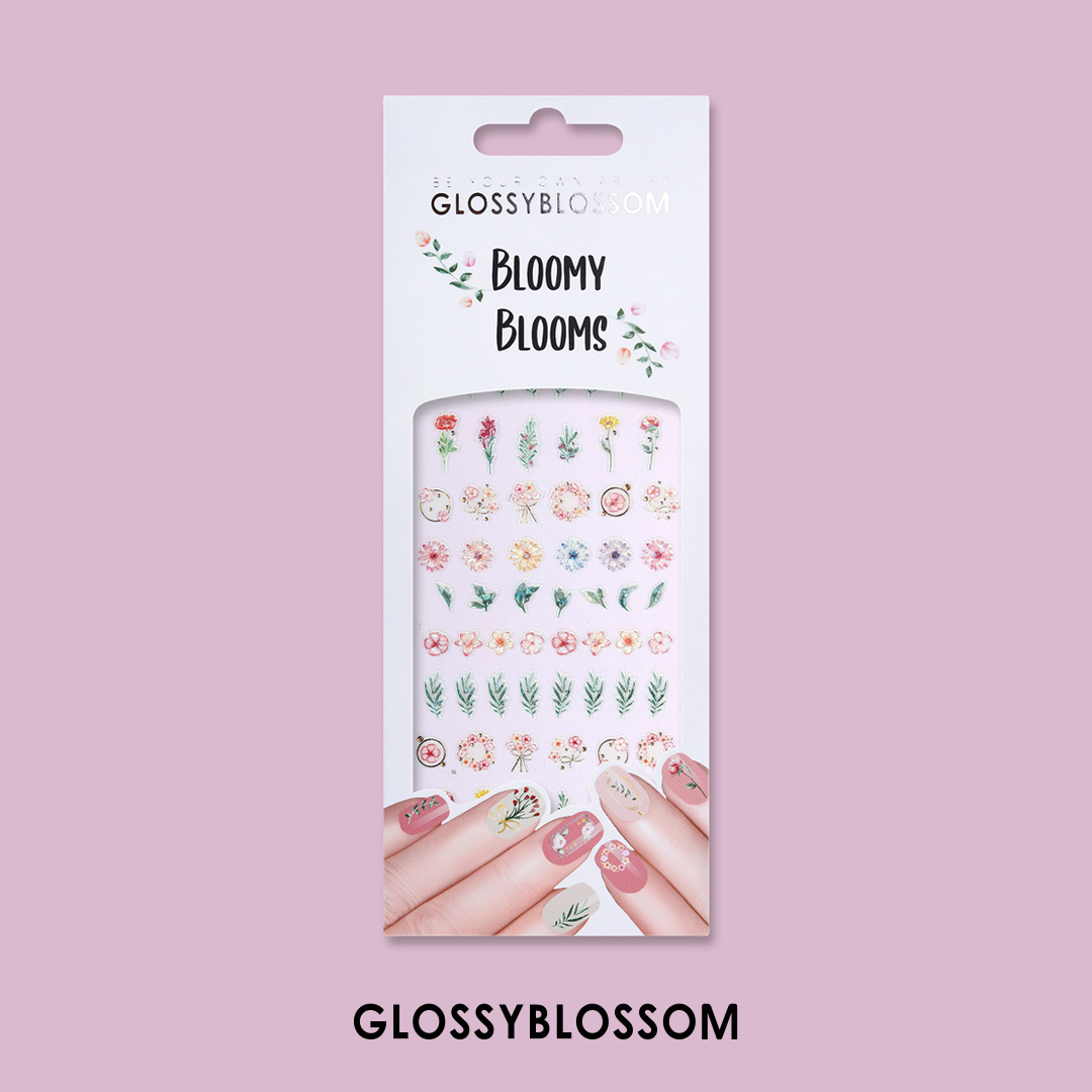 ShineB BLOOMY BLOOMS Decals and Flower Sticker with Crown leaf blade Style Multi Size nail art sticker Korea design oem odm