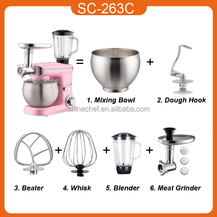 Hot Sale 3 IN 1 Food Processing Pink Stand Mixer Robot De Cocina Professional Home Used Dough Food Cake Mixer For Sale