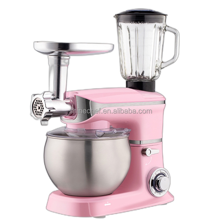 Hot Sale 3 IN 1 Food Processing Pink Stand Mixer Robot De Cocina Professional Home Used Dough Food Cake Mixer For Sale