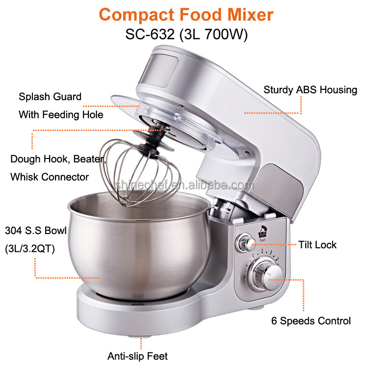 3L 3.5L 4L 5L 6L  6.5L 7L 7.5L 8.5L 10L 12L Compact Household Kitchen Dough Cake Mixer Professional Stand Food Mixer Machine