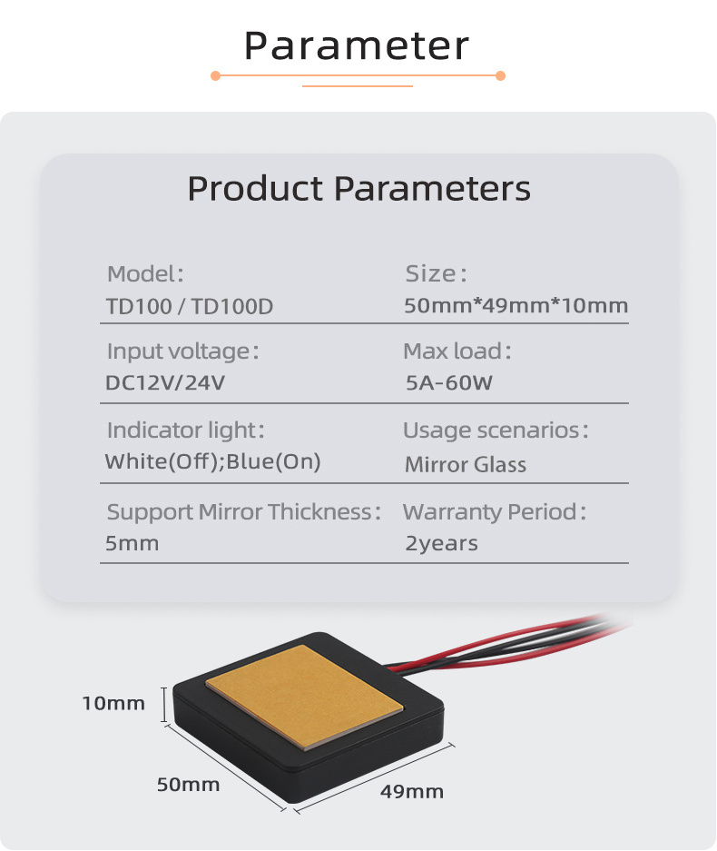 Shinechip TD100 Monochrome  Led Dimmer Controller Automatic ON OFF Single Button Touch Sensor Switch For Bath Mirror