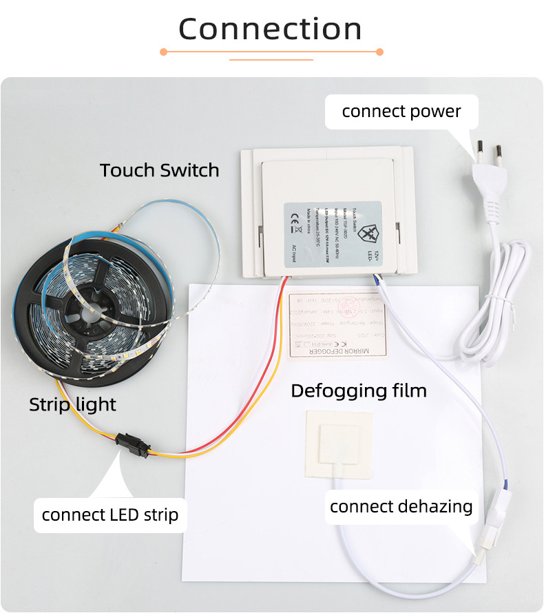 TSP-002D double key touch sensor Switch smart switch dimmer stepless Dimming CCT Tricolor Switch 12V output for bathroom mirror