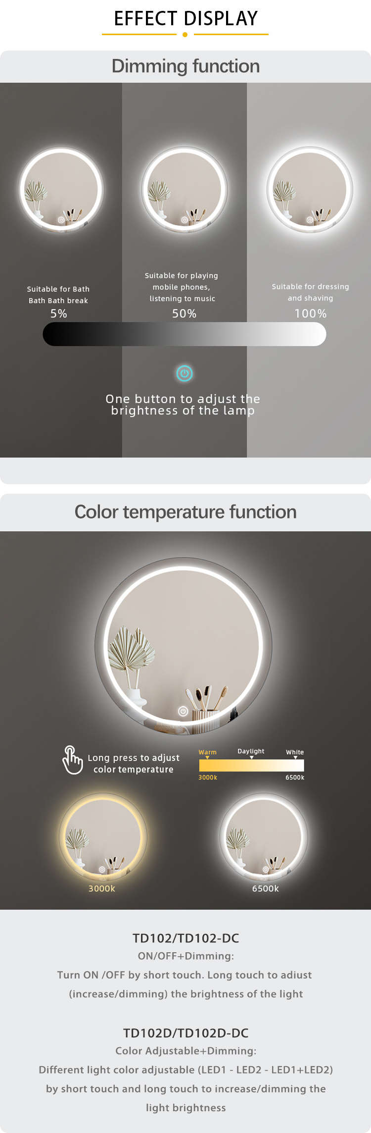 Customize DC12V-24V Monochrome two-color Led Dimmer Touch Controller For Bath Mirror Single Touch Sensor Switch