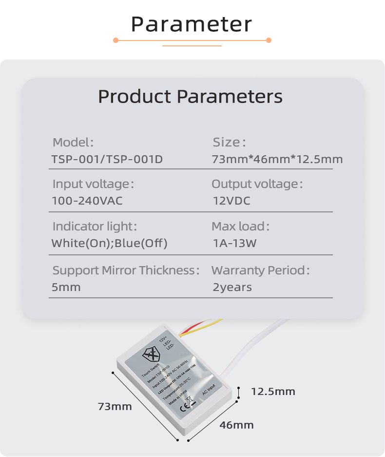 Shinechip DC12V Single Key touch dimming Led Bathroom makeup mirror LED light Three Colors Dimmer touch sensor inductive switch