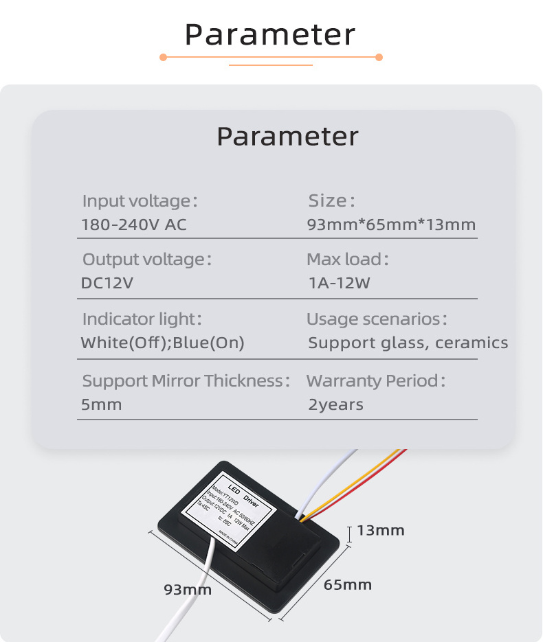 Shinechip dc12v 1a 12w Smart Ir hand scan sensor Dimming bathroom Mirror hand sweep Switch With built-in power supply