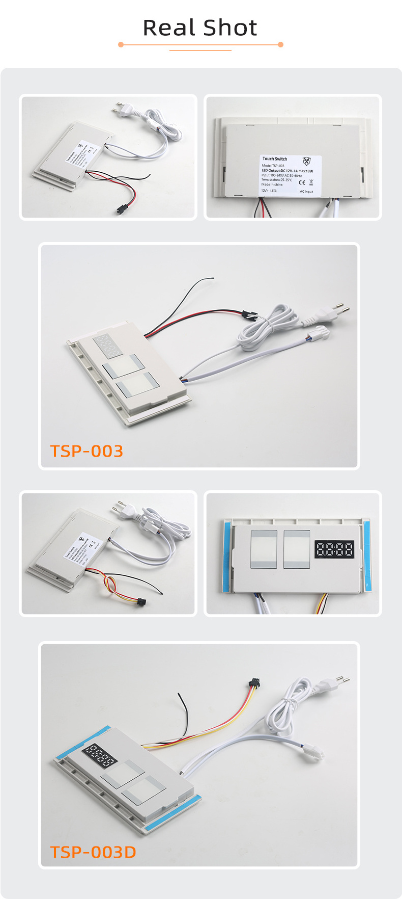 Shinechip AC110V 220V Mirror Touch Dual Sensor ON OFF Dimming CCT Touch Switch with Clock Temperature Defogger Display