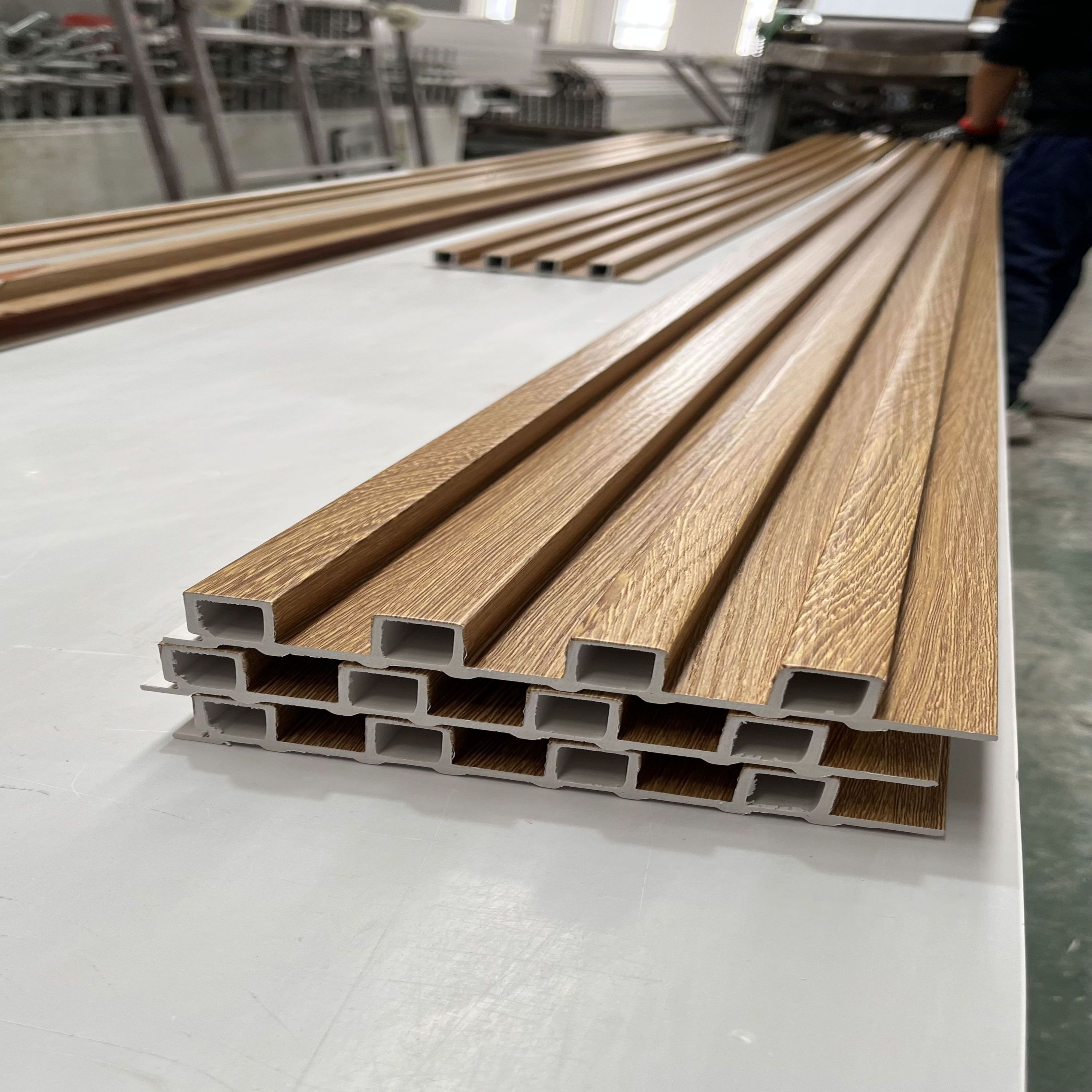 Capped interior wall panel hollow sheet house siding wpc decorative timber slats co-extrusion walnut fluted plank cladding