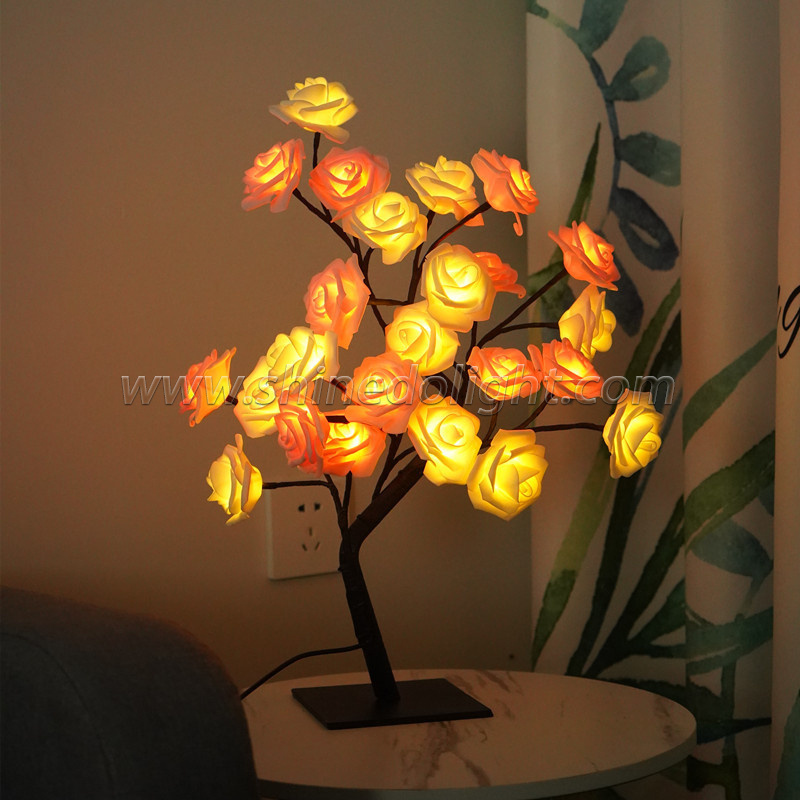 Fashion Colorful LED Rose Tree Lamp Flower Lamp Tabletop  For Party Wedding Xmas Gift Hotel Room Decor Tree Holiday  Light