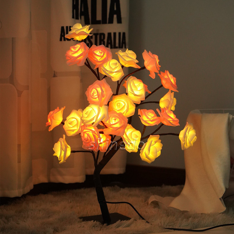 Fashion Colorful LED Rose Tree Lamp Flower Lamp Tabletop  For Party Wedding Xmas Gift Hotel Room Decor Tree Holiday  Light