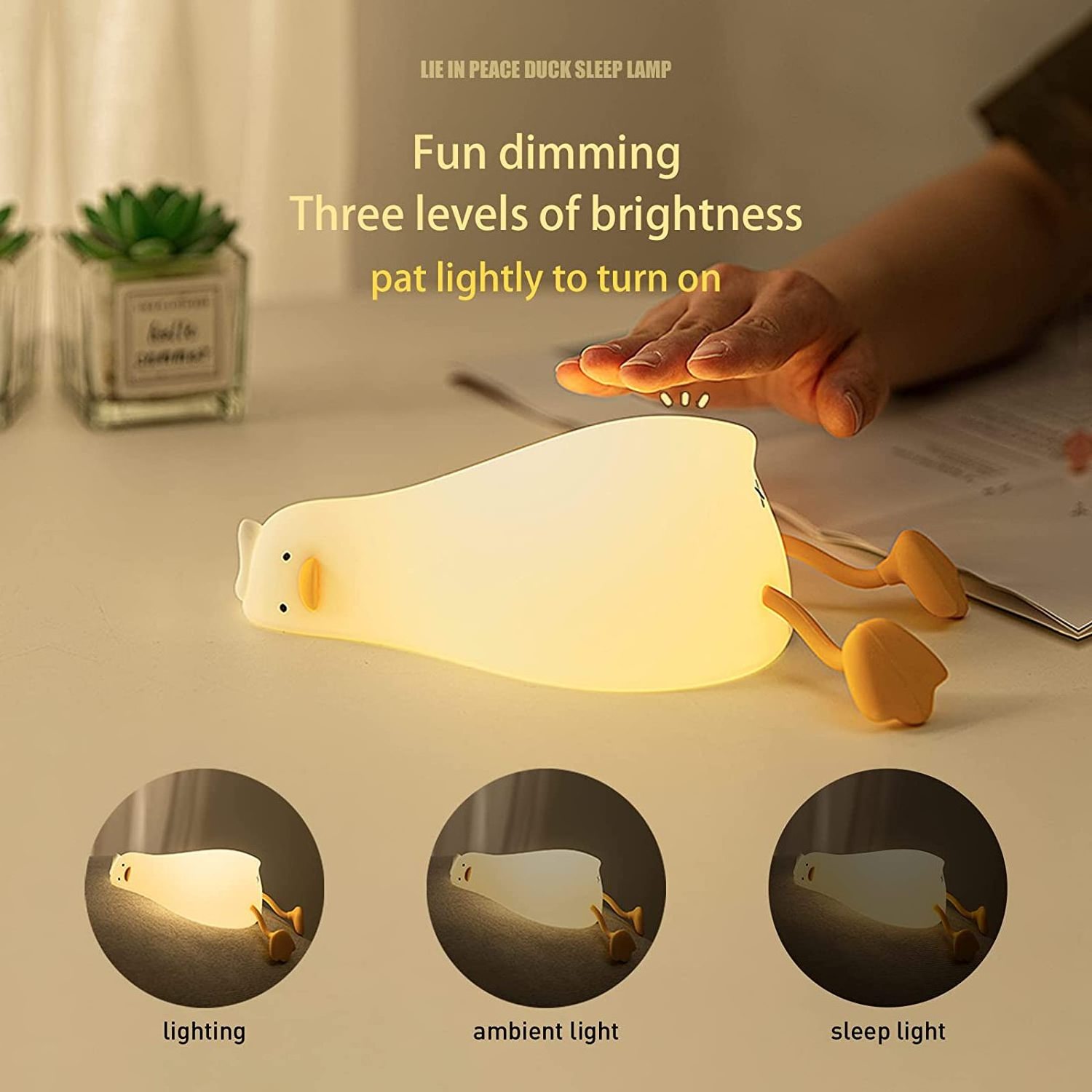 Soft Cute Duck night light bedside Squishy  Silicone Dimmable Rechargeable Stuffed Animal Laying Duck Lamp /Duck Light