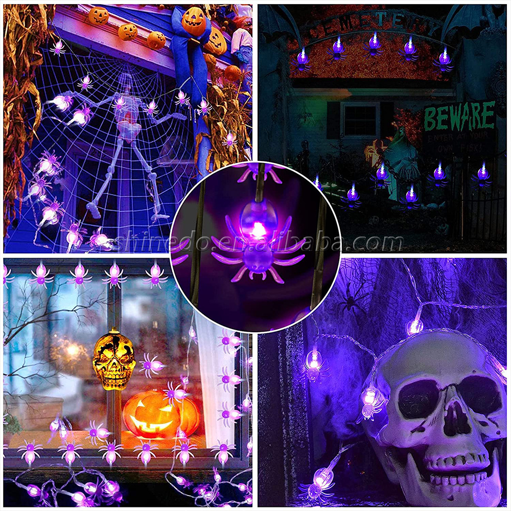 21ft Purple Halloween 30 LEDs Spider Fairy Lights Waterproof Solar String Light