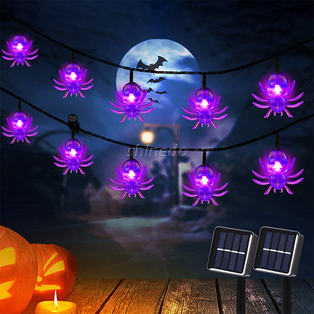 21ft Purple Halloween 30 LEDs Spider Fairy Lights Waterproof Solar String Light