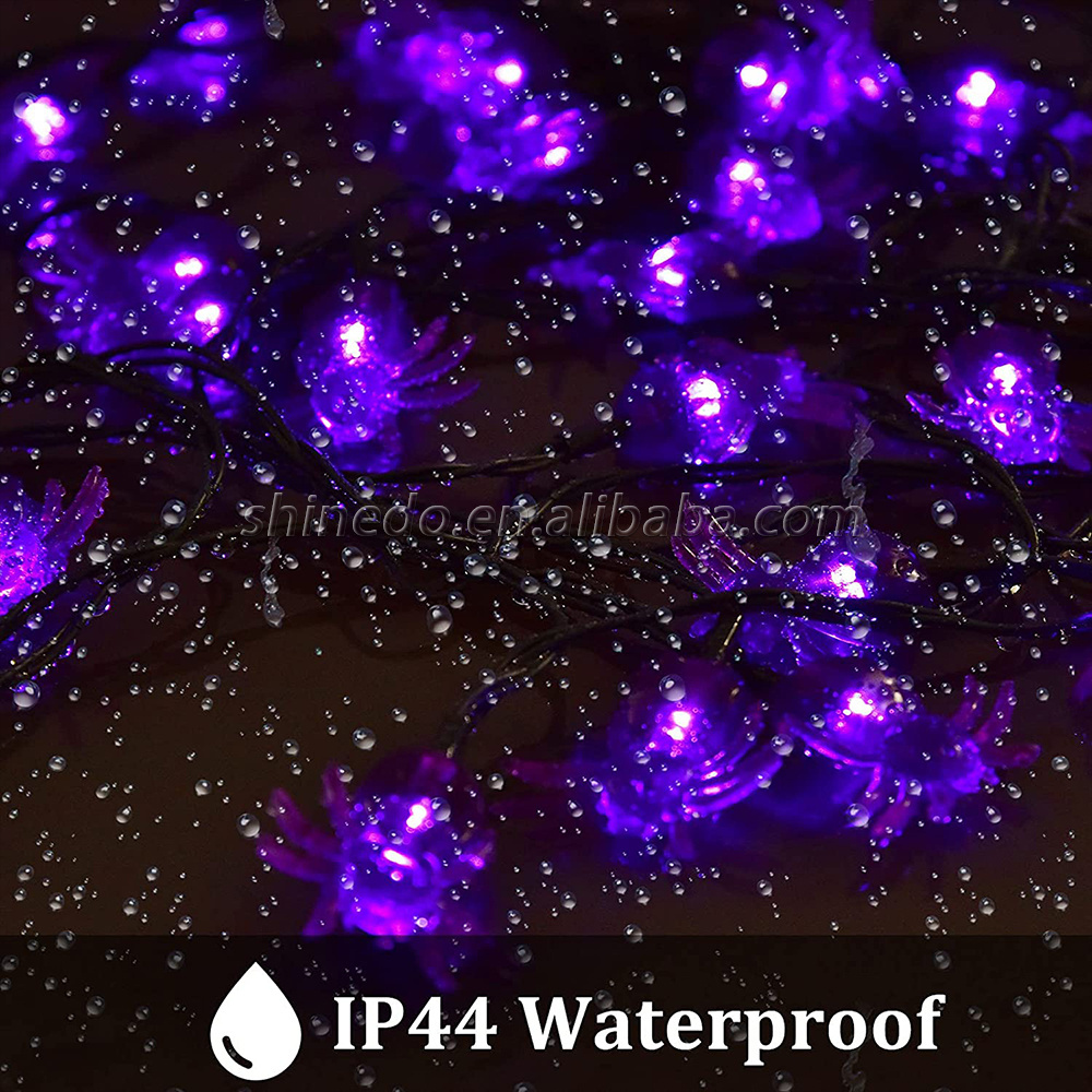 21ft Purple Halloween 30 LEDs Spider Fairy Lights Waterproof Solar String Light