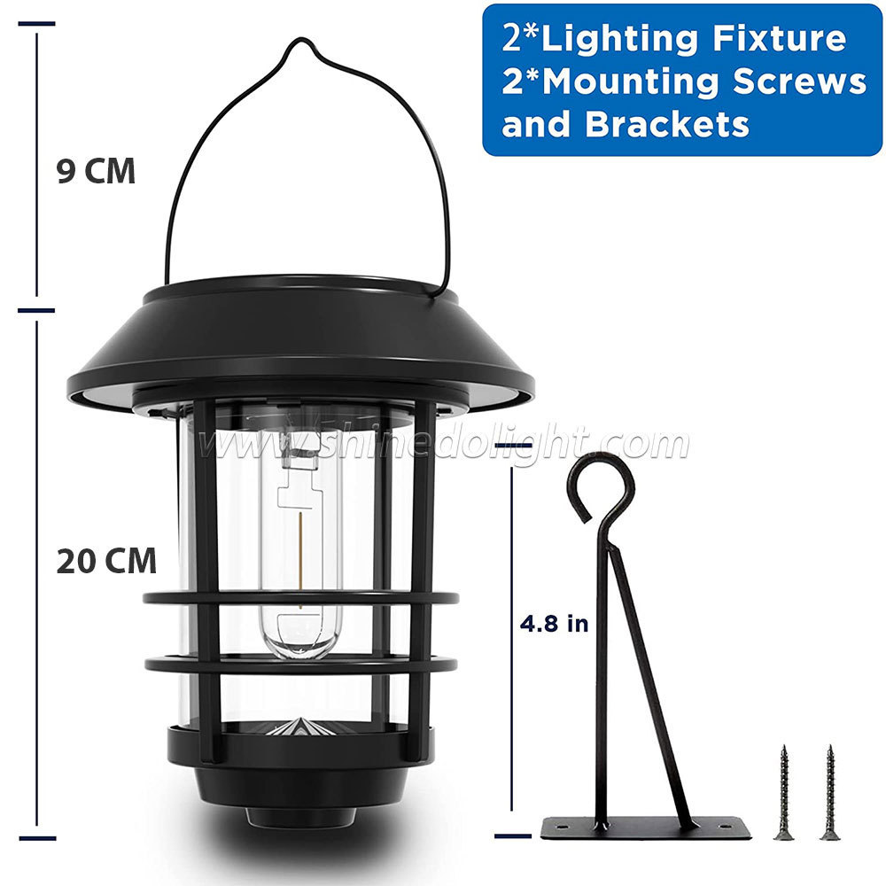 Solar Outdoor 2 pack Lights Hanging Metal Waterproof Clear Glass & Hook Solar Lantern Light