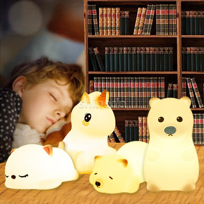 Sleeping Bear Night Light, Soft Animal Silicone Night Light for Kids Room Bedroom, Portable USB Rechargeable baby night light