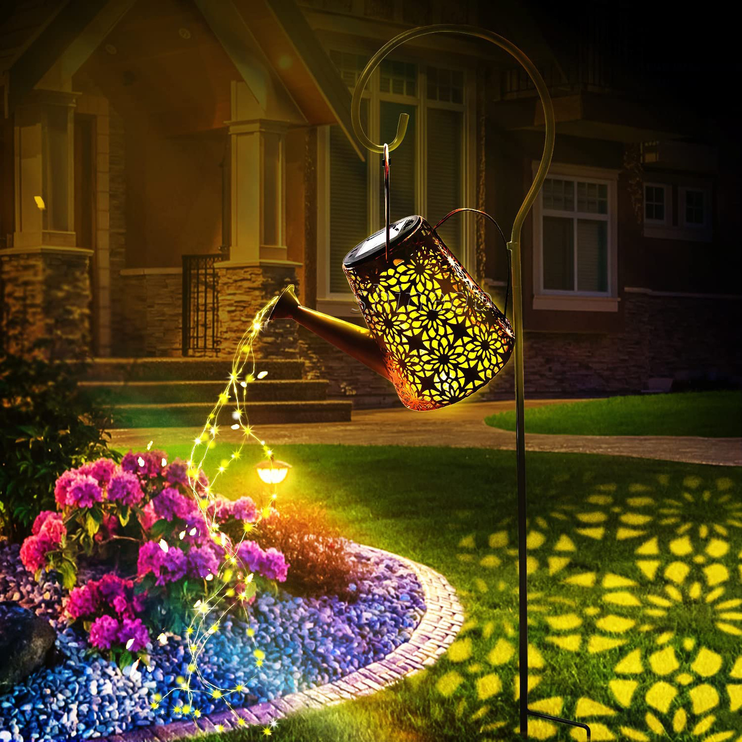 Hot Selling New Design Creative Battery Outdoor Waterproof Garden LED Solar Garden Watering Can Lights,Solar Waterfall Lights