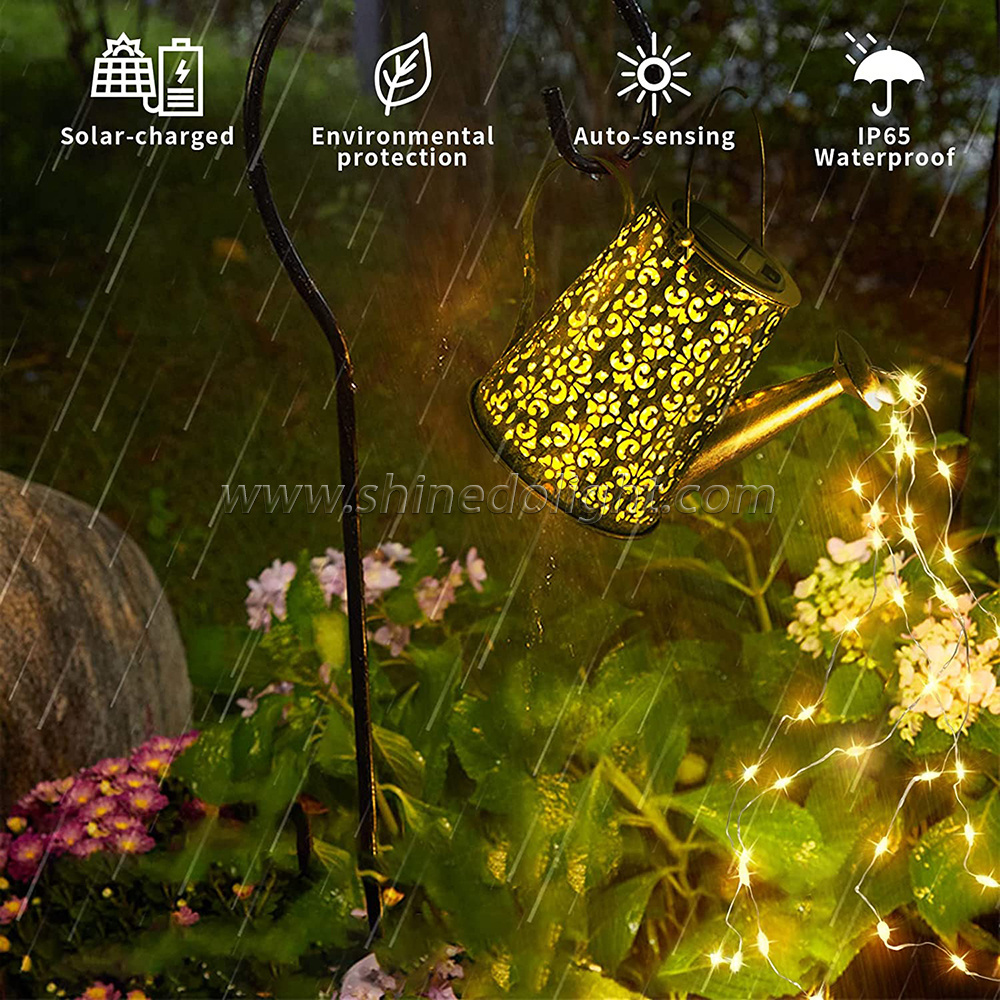 Hot Selling New Design Creative Battery Outdoor Waterproof Garden LED Solar Garden Watering Can Lights,Solar Waterfall Lights