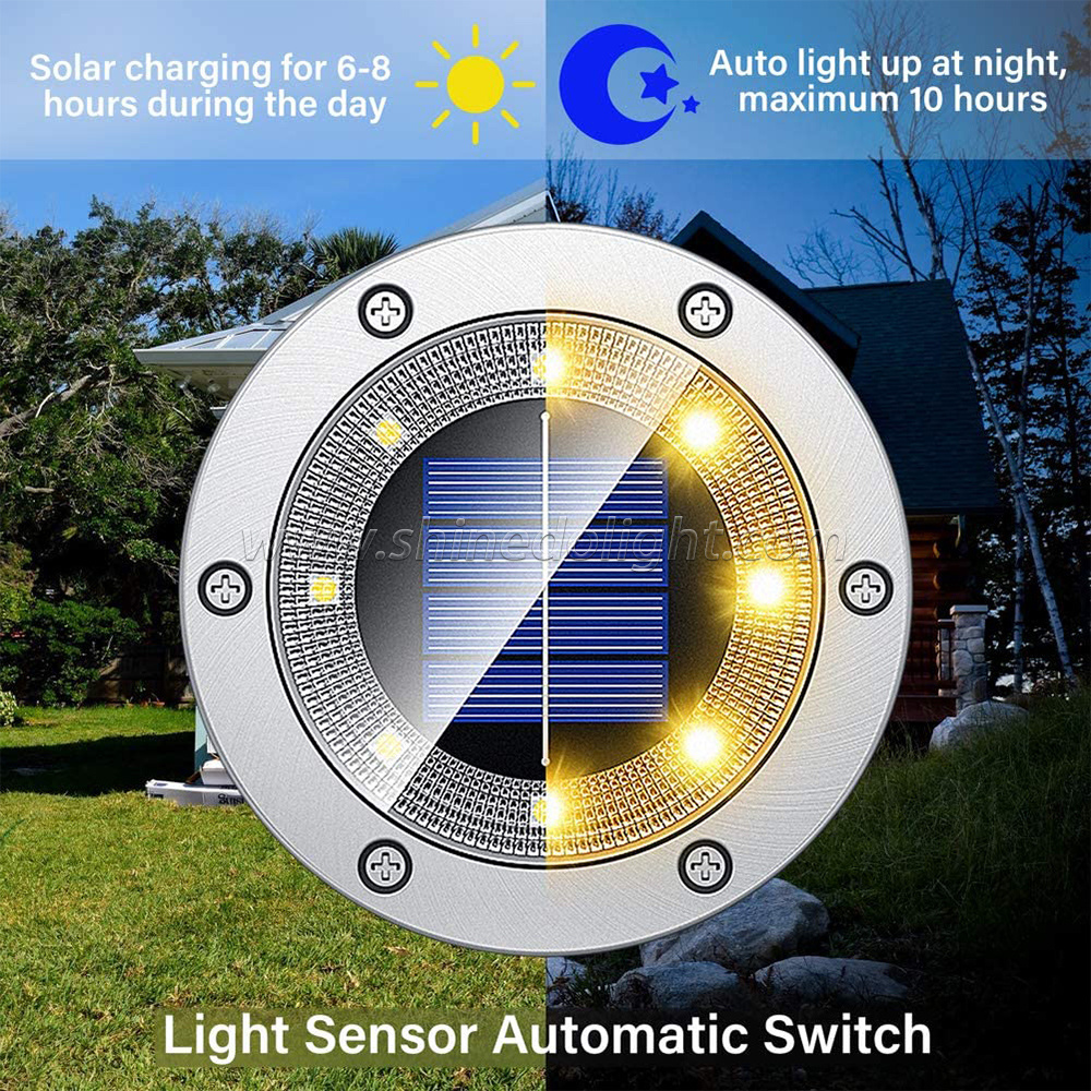 Bright Warm Solar Ground Light 8LED Solar Disc Light Outdoor Waterproof Solar Garden Light Suitable for Garden and Yard