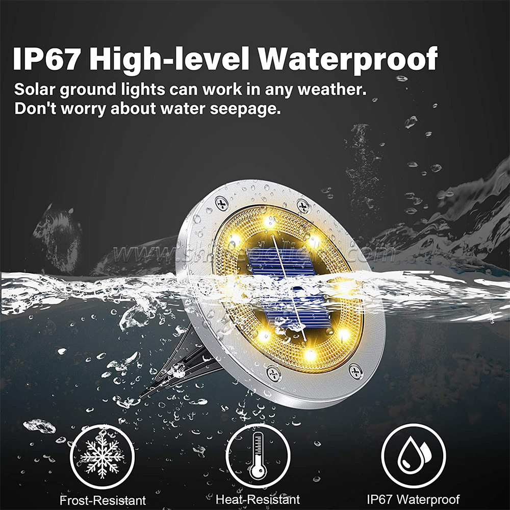 Bright Warm Solar Ground Light 8LED Solar Disc Light Outdoor Waterproof Solar Garden Light Suitable for Garden and Yard