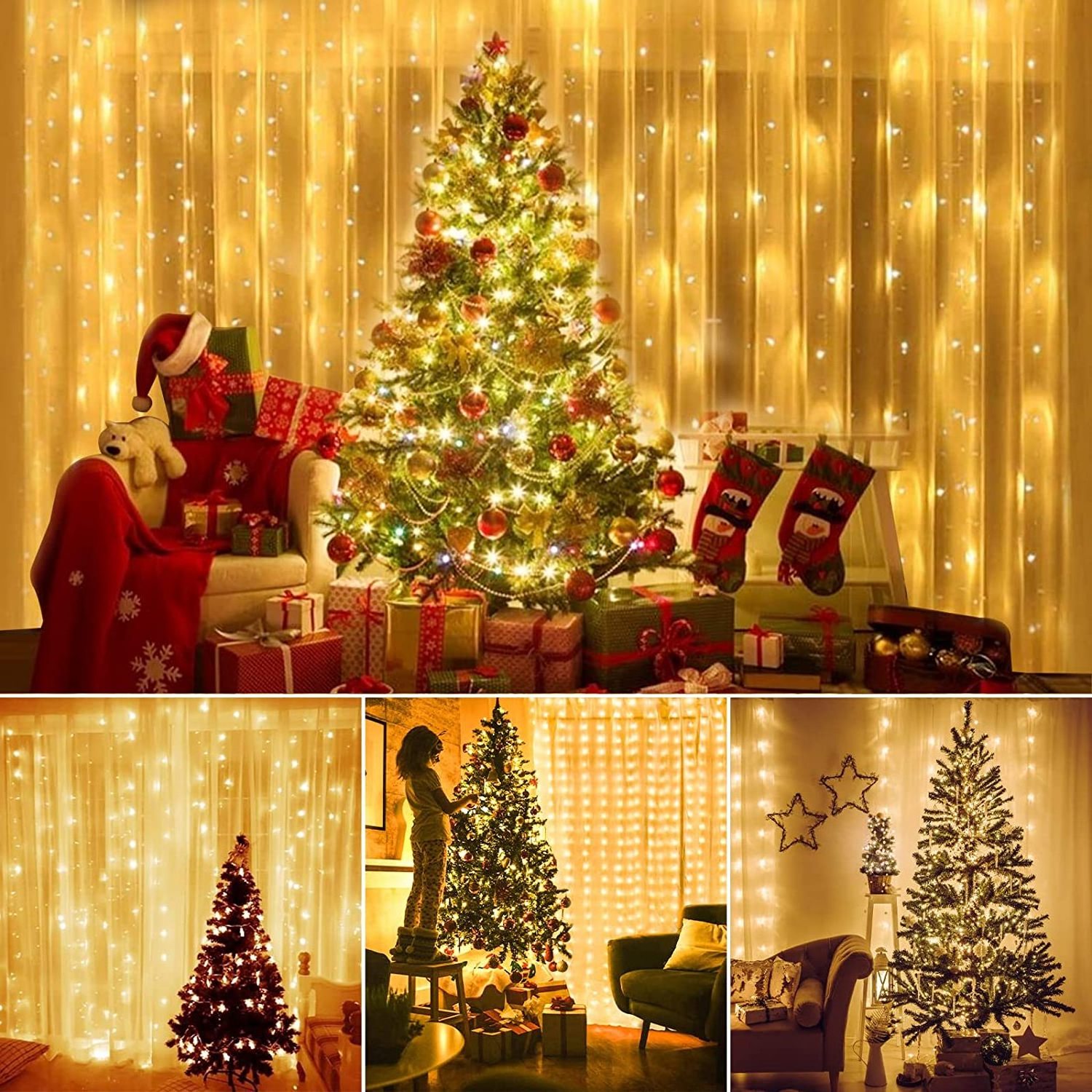 300 LED Remote Control Curtain Lights Outdoor Window Wall Hanging Curtain String Light Christmas decoration