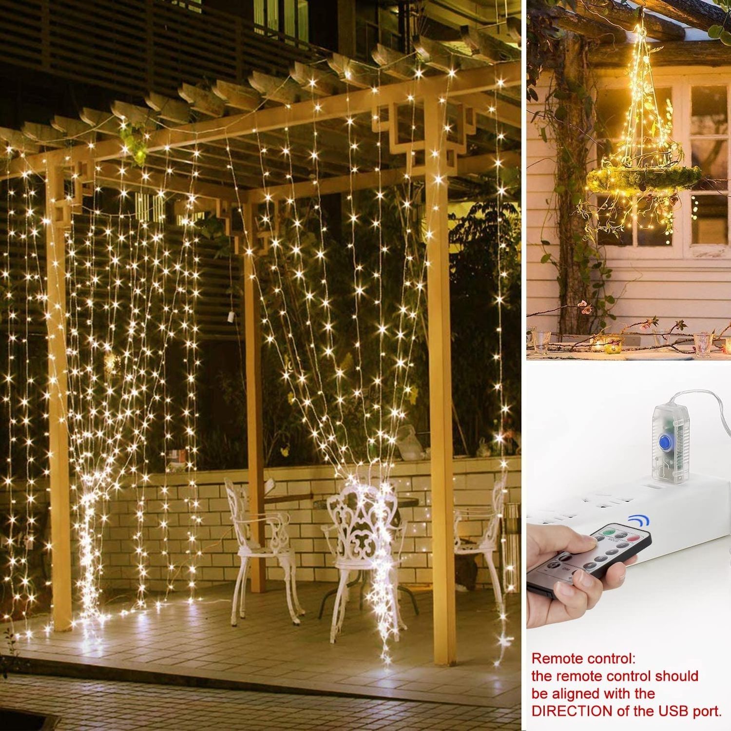 300 LED Remote Control Curtain Lights Outdoor Window Wall Hanging Curtain String Light Christmas decoration