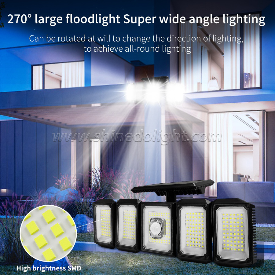 Solar security Light 300 LED IP65 waterproof motion sensor Outdoor 5 head remote control wall light solar light