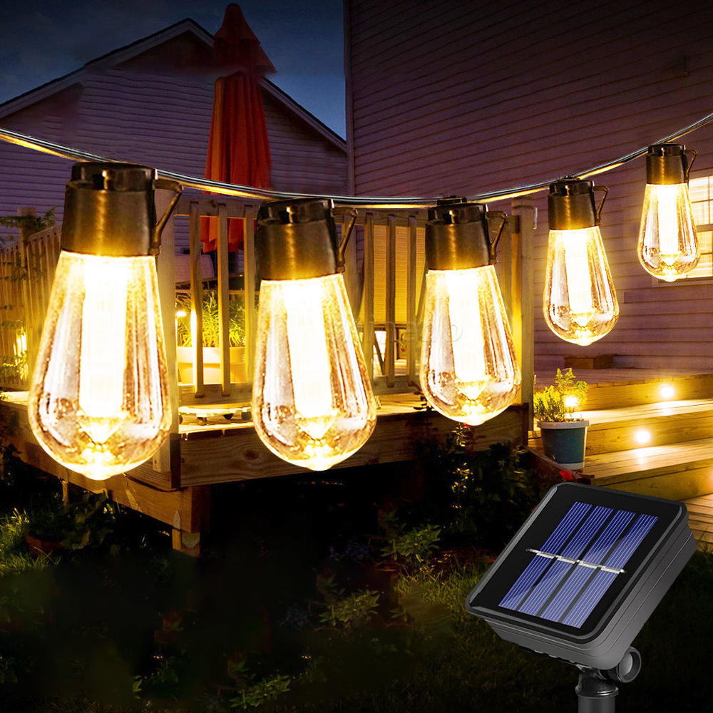 Outdoor Indoor Solar Powered String Light 5m Globe Patio Lights Bulbs, Battery Powered LED Hanging Lights for Backyard