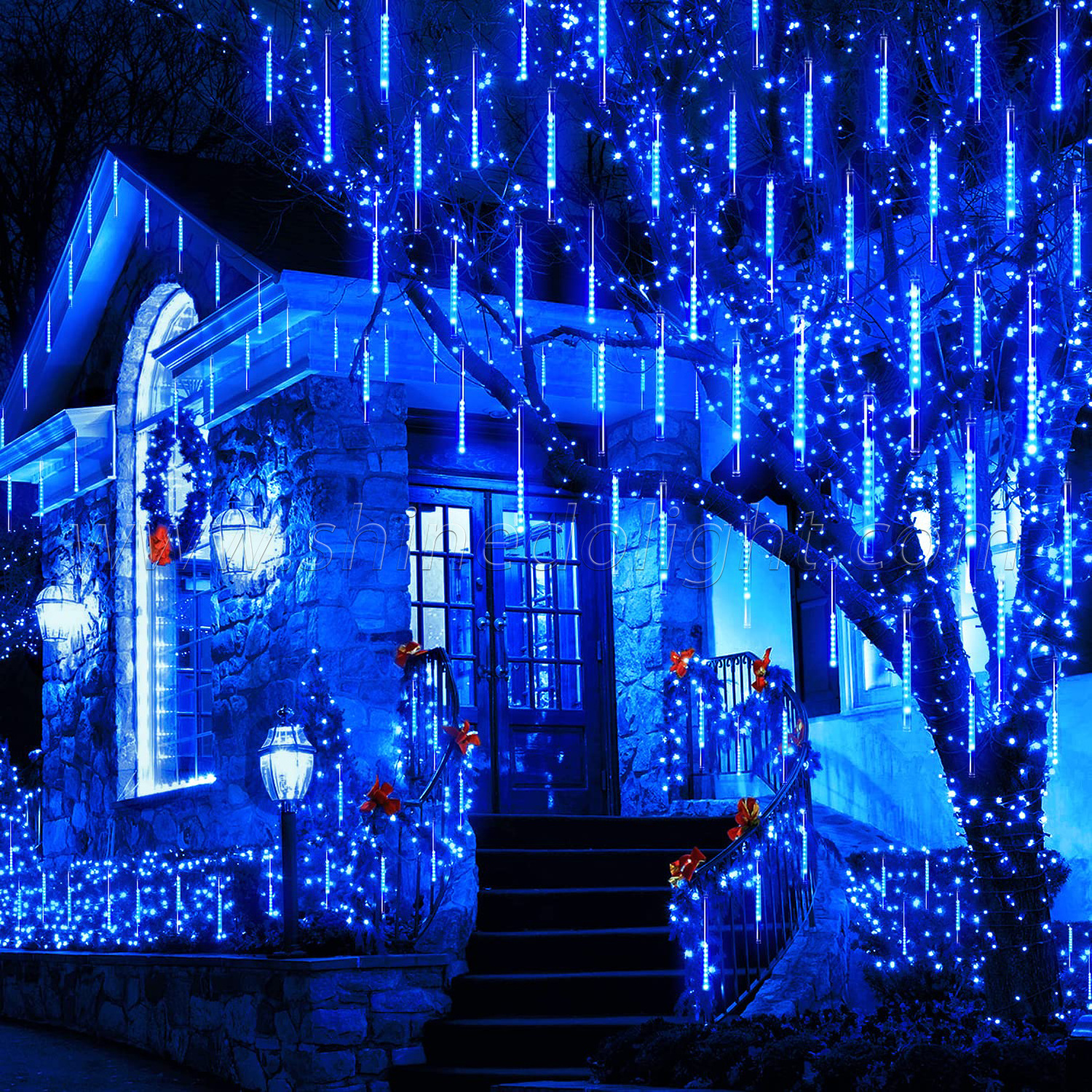 Solar Meteor Shower Lights Outdoor 8 Tubes 192 LED Meteor Christmas Lights garland Falling Rain Lights for Party