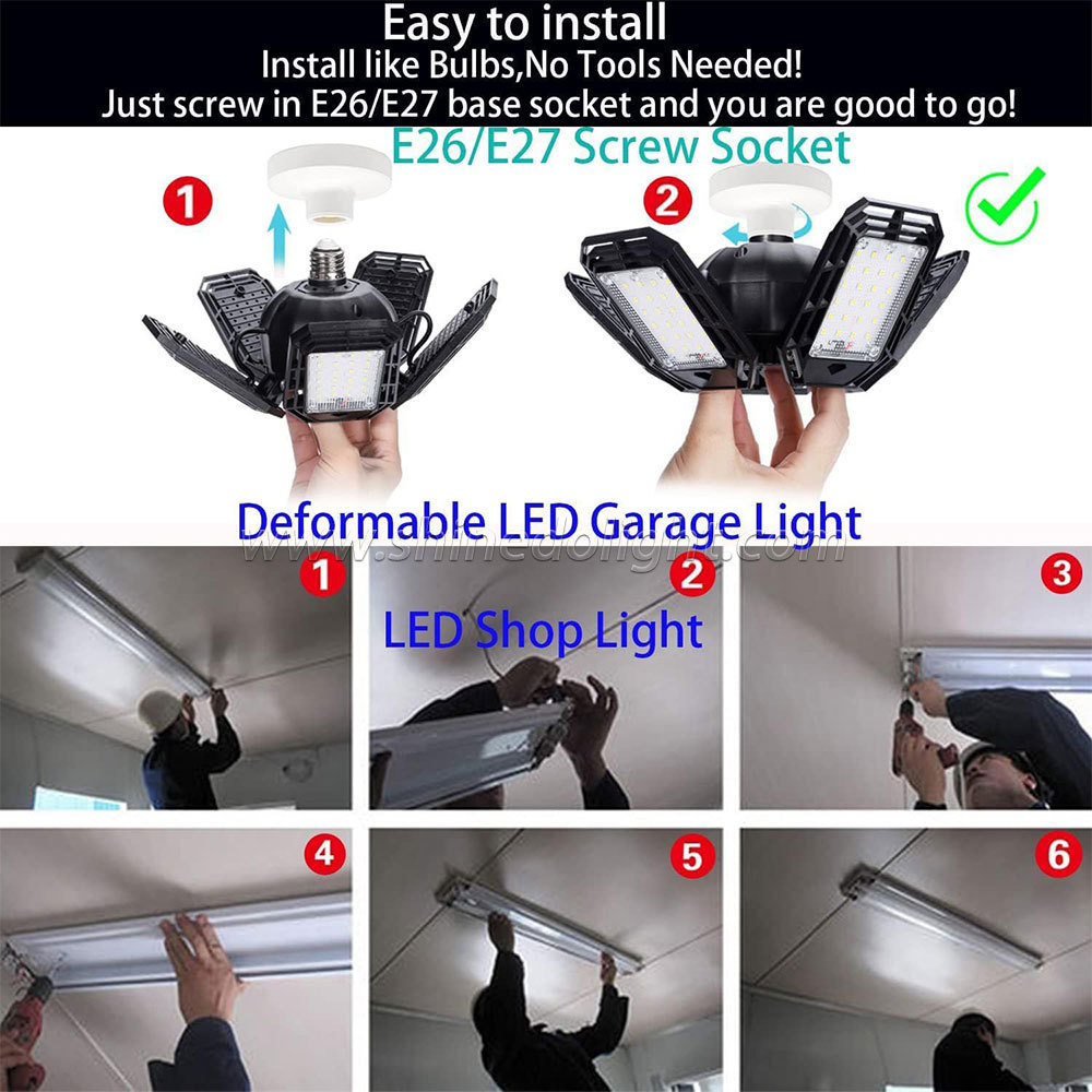 LED Garage Light Bright Shop Light with 5 Adjustable Panels Deformable Ceiling Lights for Workshop