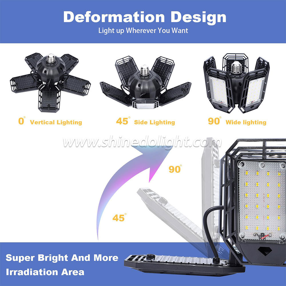 LED Garage Light Bright Shop Light with 5 Adjustable Panels Deformable Ceiling Lights for Workshop