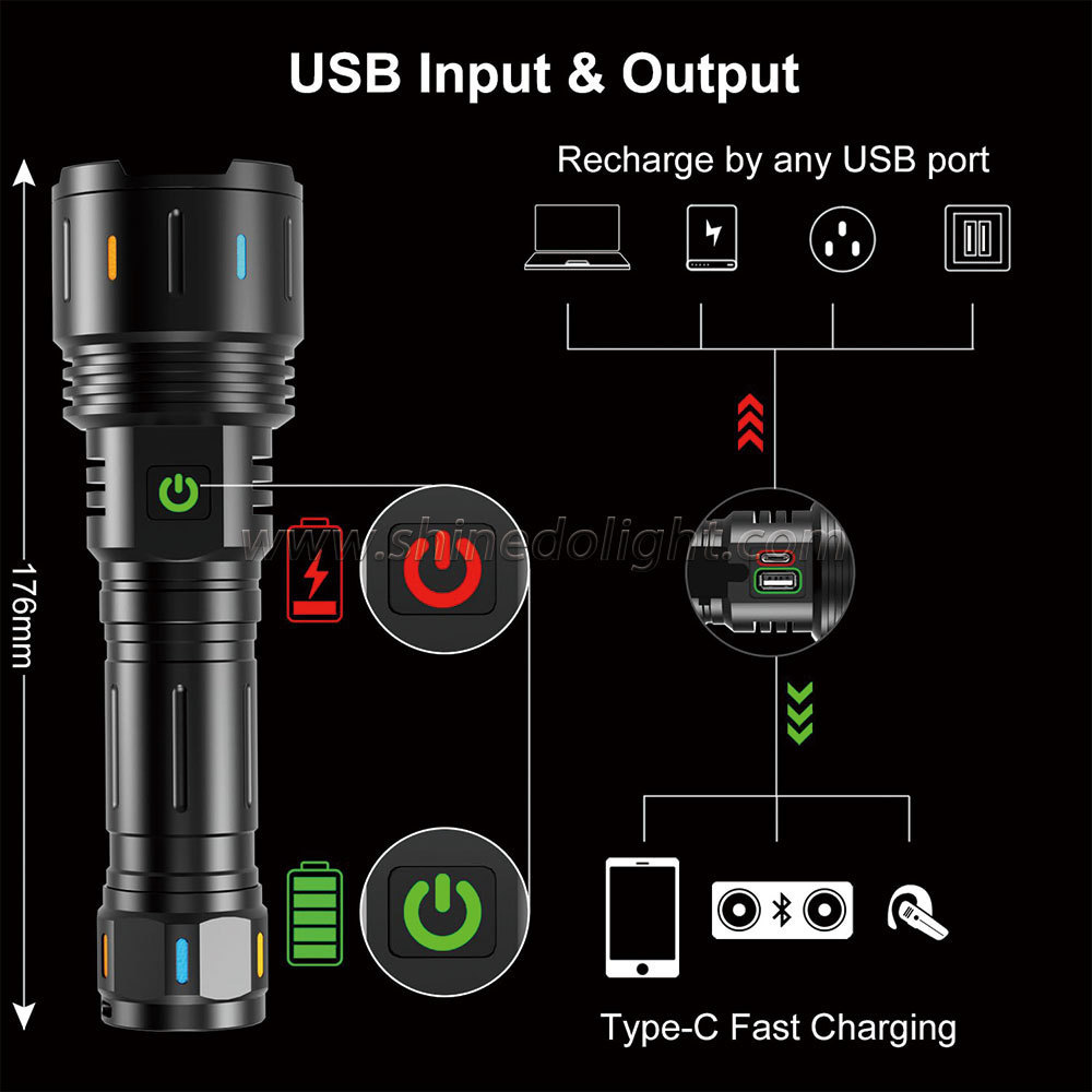 Outdoor adventure White laser aluminum alloy USB rechargeable flashlight for night adventure camping lighting