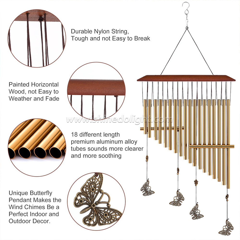 Butterfly Wind Chimes with Aluminum Tube Ornament Harp Design give Grandma Mom Couples Gifts